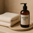 Body wash and shower gel set in sleek bottles on bathroom tray