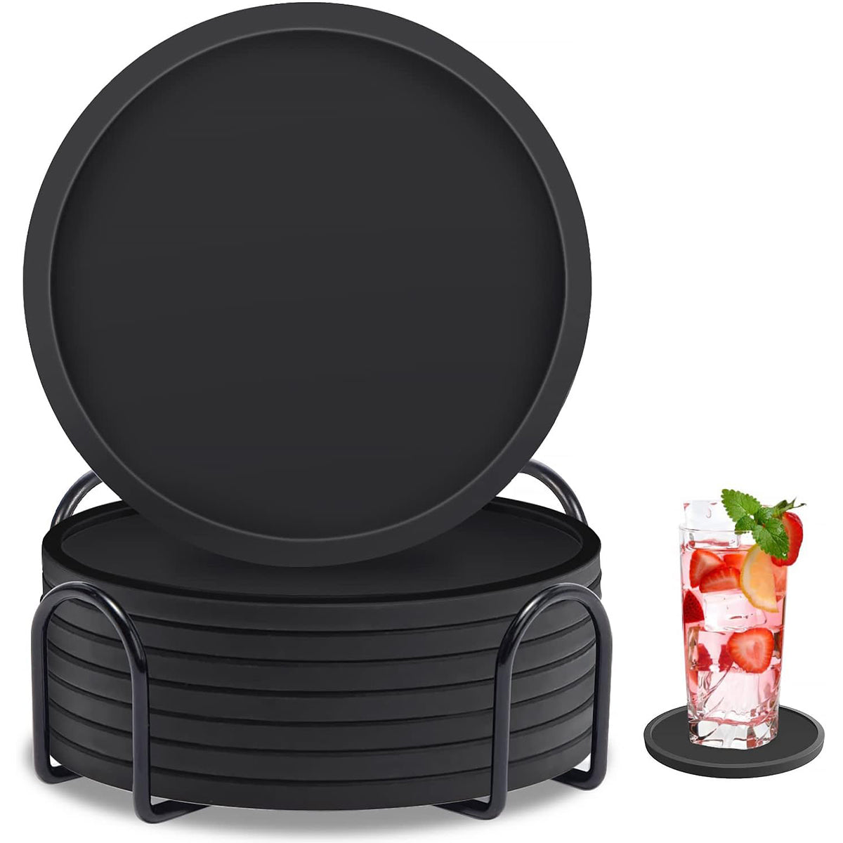12-Piece Silicone Coaster Set with Metal Holder