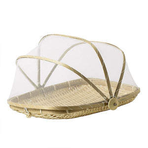 Bamboo Food Cover Tray with Mesh – Hotel Fruit & Buffet Bug-Proof Basket