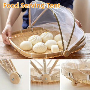 Bamboo Food Cover Tray with Mesh – Hotel Fruit & Buffet Bug-Proof Basket