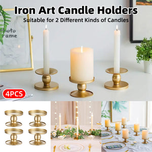 4PCS Gold Iron Candle Holder Set – Hotel Table & Room Decoration Tray Stand