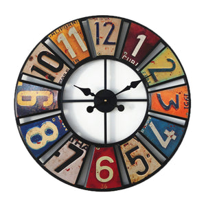 Large Retro Wall Clock with Vintage License Plate Design