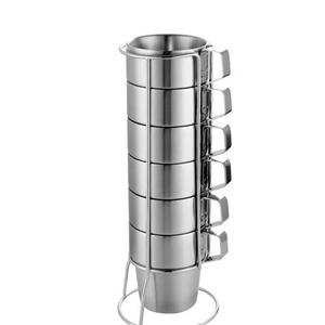 Stainless Steel Coffee Cup Set with Metal Stand set of 6