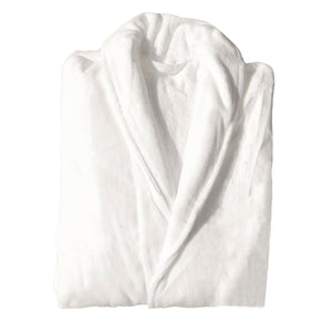 White luxury cotton bath robe with elegant paisley collar, ideal for hotels and Airbnbs.