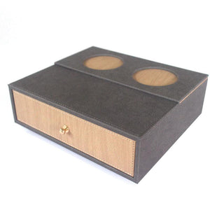 Leather Toothbrush Holder with Wooden Base