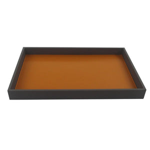 Orange Leather Bathroom Tray with Wooden Base