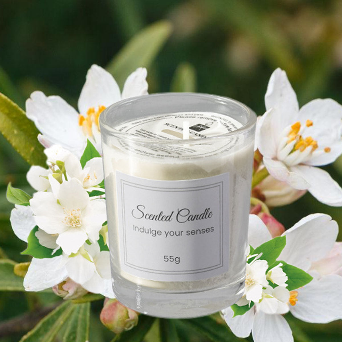 A single lit candle on a bedside table, illustrating the warm ambiance and 8-hour burn time