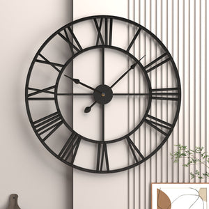 large Black Wall Clock with Roman Numerals