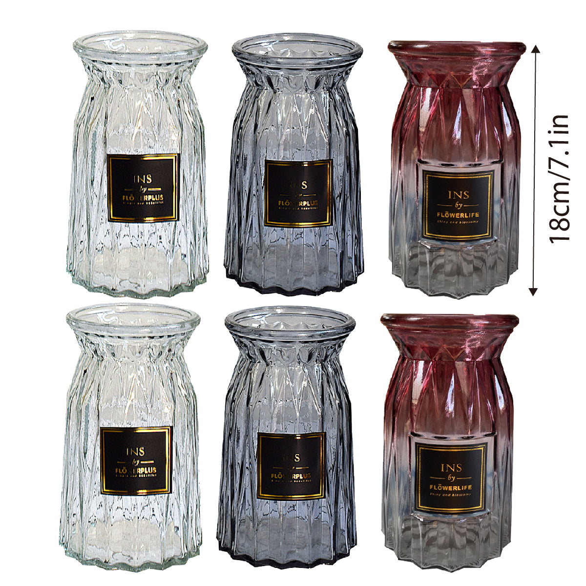 Lightweight, durable glass vase with 10 cm diameter and 18 cm height